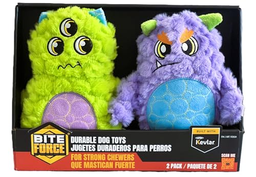 Bite Force Kevlar Tough Plush 2 Pack Monster Dog Toy, Built-in Squeaker von Bite Force