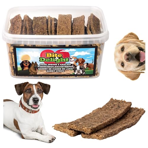 Bite & Delight 1,1kg Kaninchenfleischstreifen für Hunde Weiche natürliche Snacks Ohne künstliche Zusätze Zahngesundheit Muskelregeneration von Bite & Delight