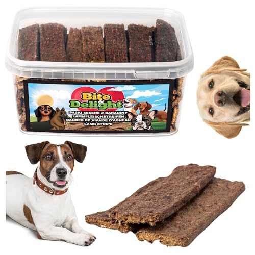 Bite & Delight 1,1kg Lammfleischstreifen für Hunde Weiche Natürliche Snacks Ohne Künstliche Zusätze Zahngesundheit Muskelregeneration von Bite & Delight