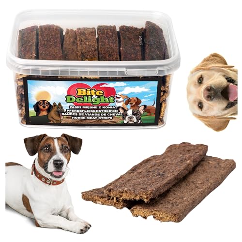 Bite & Delight 1,1kg Pferdefleischstreifen Pferdefleisch-Leckerlis für Hunde Hypoallergene Belohnungen Snacks Nährstoffdichte von Bite & Delight