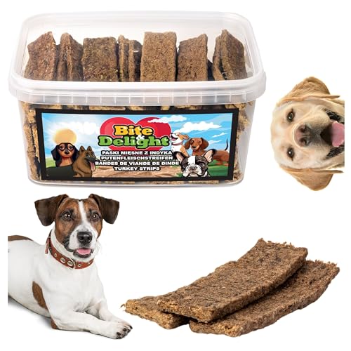 Bite & Delight 1,1kg Putenfleischstreifen für Hunde Natürlicher Kausnack Getrocknete Putenstreifen Leicht Verdaulicher Snack Zahnpflege Belohnung von Bite & Delight