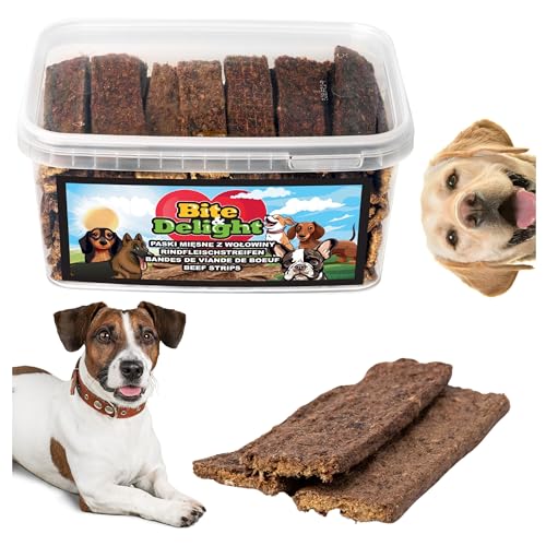 Bite & Delight 1,1kg Rindfleischstreifen für Hunde Natürlicher Kausnack Getrocknete Rinderstreifen Proteinreicher Hundesnack Zahnpflege Belohnung von Bite & Delight