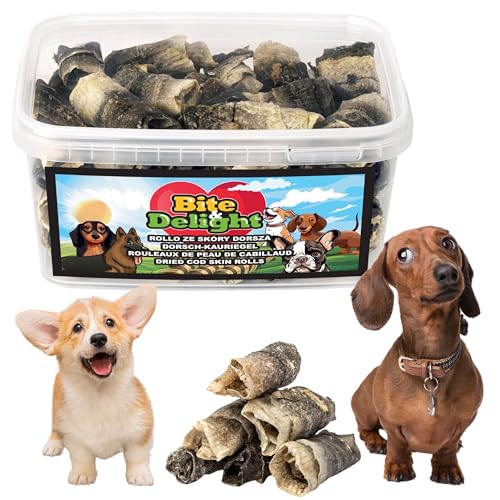 Bite & Delight 1,5kg Getrocknete Dorschhaut Rollo Hundesnack Natürlicher Intensiver Geschmack Snack Trockenfisch für Hunde von Bite & Delight