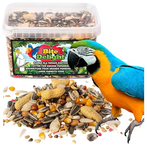 Bite & Delight 1,5kg Papageienfutter Großsittichfutter Futter for Grosse Papageien für Aras Amazonen Graupapageien Kakadus Vitaminreich Vogelfutter von Bite & Delight