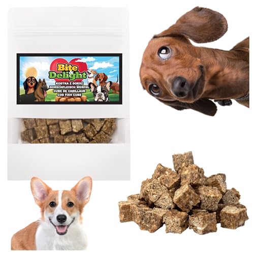 Bite & Delight 100g Dorschfleisch-Würfel 98% Reich an Protein & Omega-3 Gesunde Snacks für Hunde Aller Rassen Fischleckerei von Bite & Delight