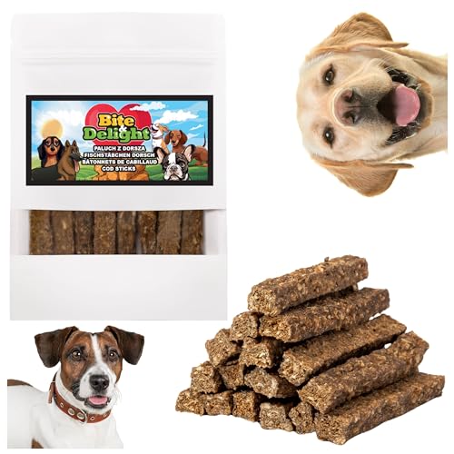 Bite & Delight 100g Fischstäbchen Dorsch Sticks Fisch Hundesnack Natürlicher Intensiver Geschmack Snack für Hunde Leckerlis aus Fisch Fischfinger von Bite & Delight