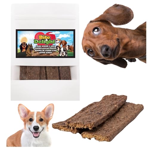 Bite & Delight 100g Gänsefleischstreifen für Hunde Natürliche Leckereie Hundesnack Ohne Künstliche Zusatzstoffe Zahnreinigung von Bite & Delight