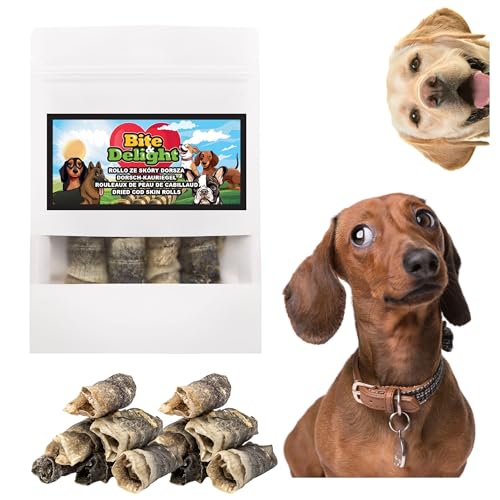 Bite & Delight 100g Getrocknete Dorschhaut Rollo Hundesnack Natürlicher Intensiver Geschmack Snack Trockenfisch für Hunde von Bite & Delight