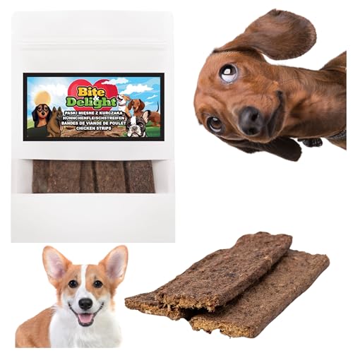 Bite & Delight 100g Hähnchenfleischstreifen Hundesnack Riegel für Hunde Natürlicher Happen aus 100% Hühnchenfleisch von Bite & Delight