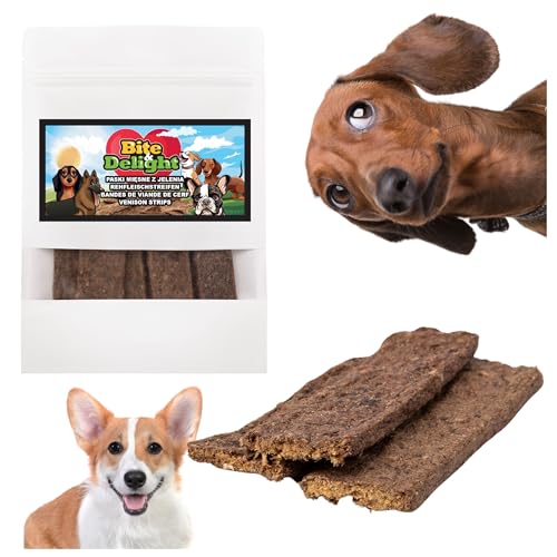 Bite & Delight 100g Hirschfleischstreifen Hirschfleisch-Leckerlis für Hunde Weiche Fleischstreifen aus Wild 98% Leicht Verdaulich Ideal für Gelenke von Bite & Delight