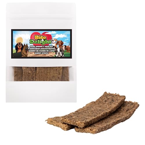 Bite & Delight 100g Kaninchenfleischstreifen für Hunde Weiche natürliche Snacks Ohne künstliche Zusätze Zahngesundheit Muskelregeneration von Bite & Delight