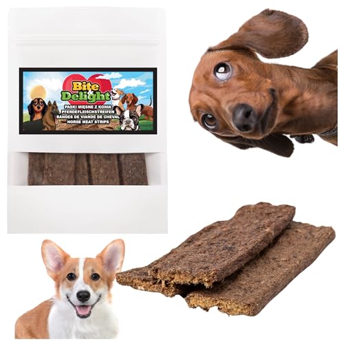 Bite & Delight 100g Pferdefleischstreifen Pferdefleisch-Leckerlis für Hunde Hypoallergene Belohnungen Snacks Nährstoffdichte von Bite & Delight