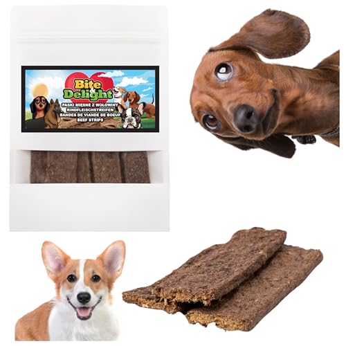 Bite & Delight 100g Rindfleischstreifen für Hunde Natürlicher Kausnack Getrocknete Rinderstreifen Proteinreicher Hundesnack Zahnpflege Belohnung von Bite & Delight