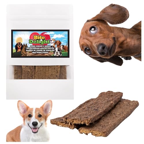 Bite & Delight 100g Wildschwein Trockenfleisch für Hunde Natur-Leckerli Fleischstreifen 100% Natürlich Getreidefrei Ohne Zusatzstoffe Belohnung von Bite & Delight