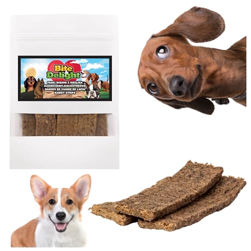 Bite & Delight 1kg Kaninchenfleischstreifen für Hunde Weiche natürliche Snacks Ohne künstliche Zusätze Zahngesundheit Muskelregeneration von Bite & Delight