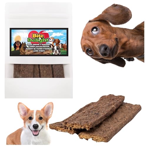 Bite & Delight 1kg Lammfleischstreifen für Hunde Weiche Natürliche Snacks Ohne Künstliche Zusätze Zahngesundheit Muskelregeneration von Bite & Delight