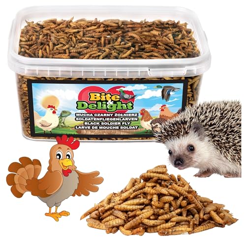 Bite & Delight 450g Soldatenfliegenlarven Getrocknet Hermetia Illucens Black Soldier Fly Energiereiches Futter für Vögel Fische Reptilien Tiere von Bite & Delight