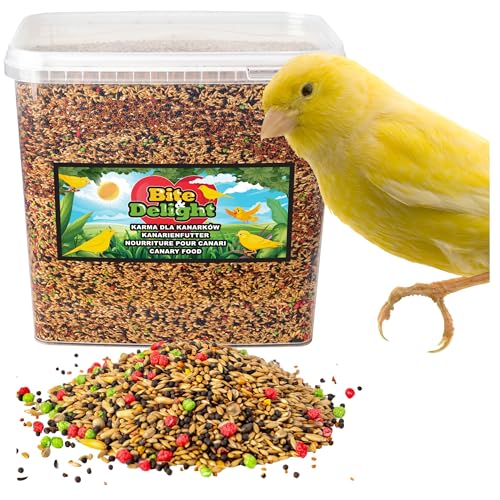 Bite & Delight 6kg Kanarienfutter mit Vitaminen und Mineralien Kanarienvogel Futter Kleine Vögel Zebrafinken Stieglitz 6000g Mehrzweckbehälter von Bite & Delight