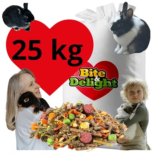 Bite & Delight Kaninchenfutter - Strukturmüsli - Hasenfutter für Zwergkaninchen - Förderung der Verdauung, ohne Zusatz von Zucker und Getreide - Strukturfutter mit Kräuter - 25kg von Bite & Delight