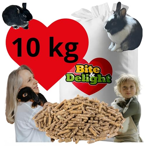 Bite & Delight Kaninchenfutterpellets - Alleinfuttermittel für Hasen, Kaninchen und Zwergkaninchen - Komplettfutter ohne Zuckerzusatz - Universelles Futter mit Mineralstoffen, Vitaminen - 10 kg von Bite & Delight