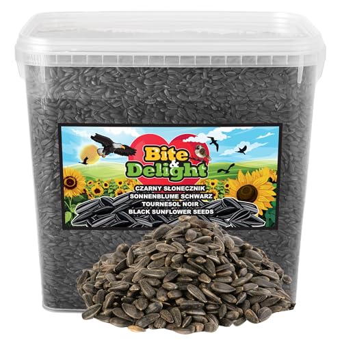 Bite & Delight Schwarze Sonnenblume - Sonnenblumen für Vögel Körner Winterfutter - Wildvogelfutter Ganzjährig - Ideal für Kleine Vögel - Spendet Energie im Sommer und Winter - 10000 ml von Bite & Delight