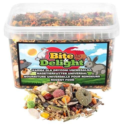 Bite & Delight Universal Nagetierfutter - Futter für Rennmäuse, Hausmäuse, Wüstenrennmäuse, Ratten, Dohlen und Andere - Getreide Natürlich - ohne Zuckerzusatz - ohne künstliche Zusätze - 1000 ml von Bite & Delight