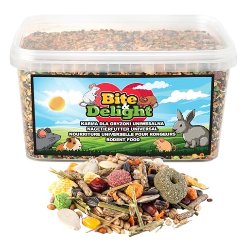 Bite & Delight Universal Nagetierfutter - Futter für Rennmäuse, Hausmäuse, Wüstenrennmäuse, Ratten, Dohlen und Andere - Getreide Natürlich - ohne Zuckerzusatz - ohne künstliche Zusätze - 2500 ml von Bite & Delight