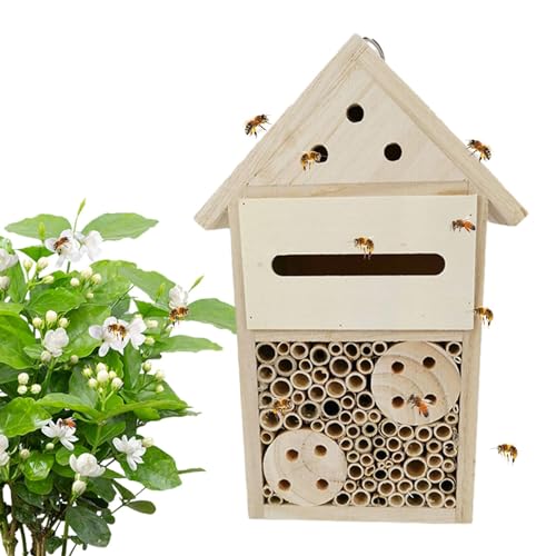 Bienenhäuser für den Garten,Maurerbienenhaus leer,Naturholz-Maurer-Bienenkasten | Bees Wild Pollinator Hotel, Outdoor Garden Bee Hotel, stilvolle und robuste Gartendekoration für friedliche Bienenbest von Bitong