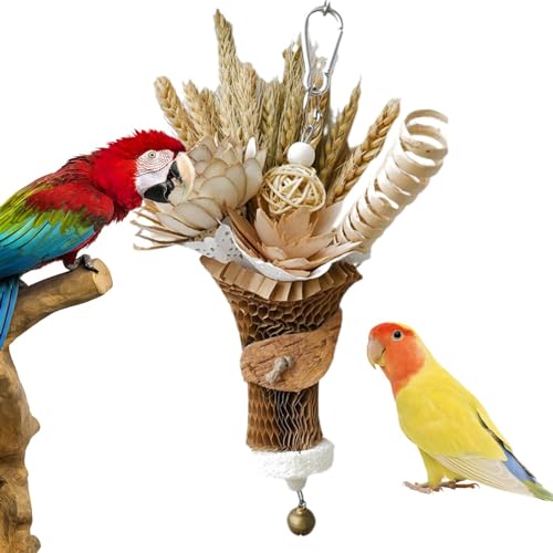 Bitong Nature Bird Toys – Weizenohren-Blumenstrauß-Design, natürliches Kauspielzeug für Papageien, Kauspielzeug für Vögel, Käfigzubehör, Papageien-Zerkleinerungsspielzeug zum Klettern, Kauen, von Bitong