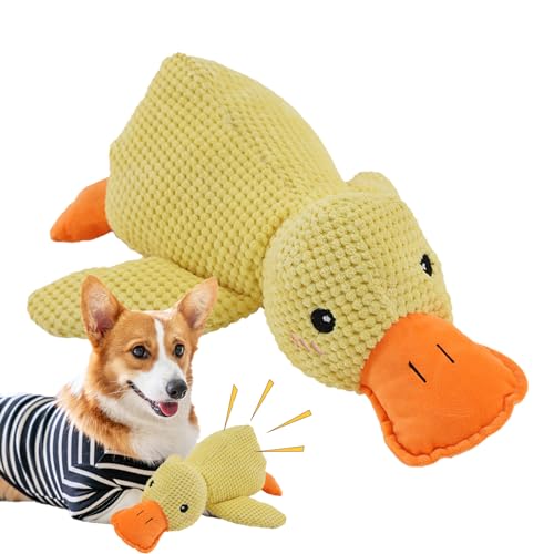 Bitong The Mellow Duck Hundespielzeug, quietschendes interaktives Hundespielzeug, Quack-Quack-Ente Hundespielzeug, beruhigendes Kissen, Plüschtiere mit Quietscher, keine Füllung, weiche von Bitong