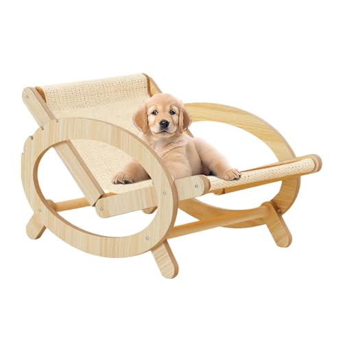 Katzenkratzer Strandkorb | Verstellbarer Katzen-Schaukelstuhl Hocker | Mit Canvas-Bezug Verstellbares Holz-Katzensofa Kratzfest Für Welpen von Bitong