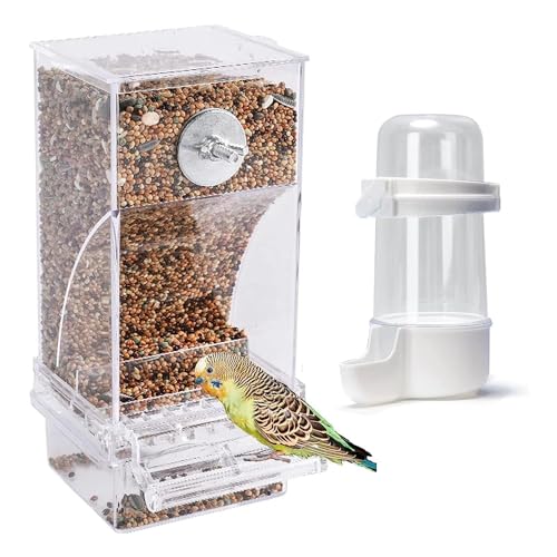 Biwwubik Futterspender für Vögel, ohne schmutzig zu werden, auslaufsicher, für Käfig, Wasserspender für Vögel, inklusive automatischem Futterbehälter für Papageien von Biwwubik
