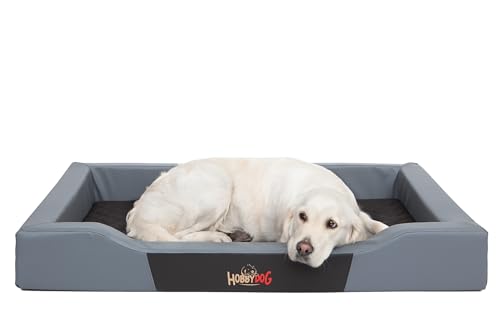 Bjird Hundebett - Hundekorb für kleine mittelgroße & große Hunde - Hundekissen - Hundesofa aus Kunstleder - Bezug abnehmbar und waschbar - Deluxe - Größe: L - Grau von Bjird