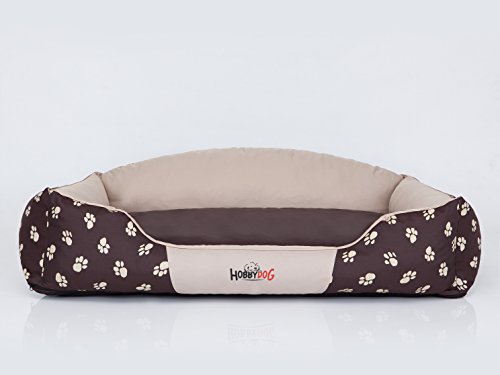 Bjird Hundebett - Hundekorb für kleine mittelgroße & große Hunde - Hundekissen - Hundesofa - Bezug abnehmbar und waschbar - Königliche - Größe: L - Beige mit Pfoten von Bjird