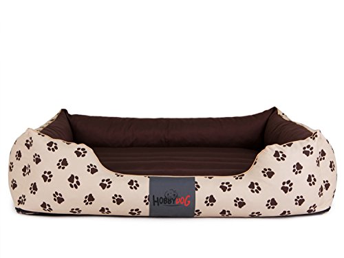 Bjird Hundebett - Hundekorb für kleine mittelgroße & große Hunde - Hundekissen - Hundesofa - Bezug abnehmbar und waschbar - Prestige - Größe: L - Beige mit Pfoten von Bjird