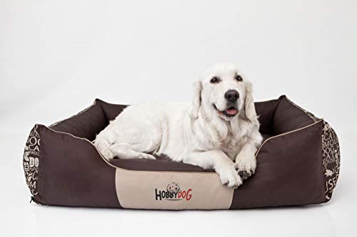 Bjird Hundebett - Hundekorb für kleine mittelgroße & große Hunde - Hundekissen - Hundesofa - Bezug abnehmbar und waschbar - Prestige - Größe: S - Braun mit Text von Bjird