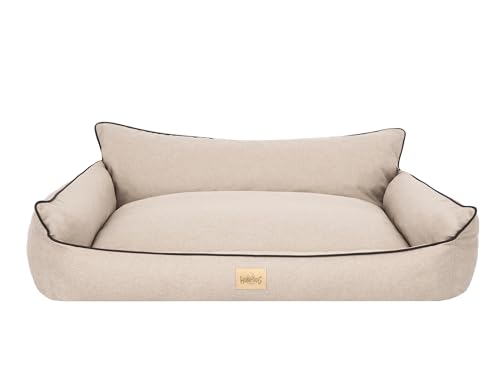 Bjird Hundebett - Hundekorb für kleine mittelgroße & große Hunde - Hundekissen - Hundesofa - Bezug abnehmbar und waschbar - Joker - Größe: L: 106 x 80 cm - Beige Kunstleinen von Bjird