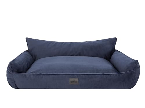 Bjird Hundebett - Hundekorb für kleine mittelgroße & große Hunde - Hundekissen - Hundesofa - Bezug abnehmbar und waschbar - Joker - Größe: L: 106 x 80 cm - Navyblau Fancy von Bjird