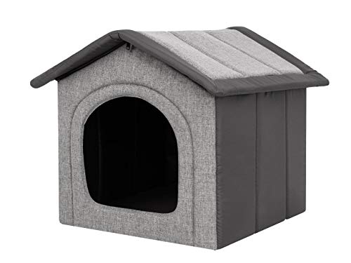 Hundehaus Hundehütte für große Hunde - Katzenhaus, Katzenhöhle - mit herausnehmbarem Dach - Tierhaus für Katzen und Hunde für Drinnen/Indoor - Hellgrau mit Graphit - 70 x 60 x 63 cm [R5 / XXL] von Bjird