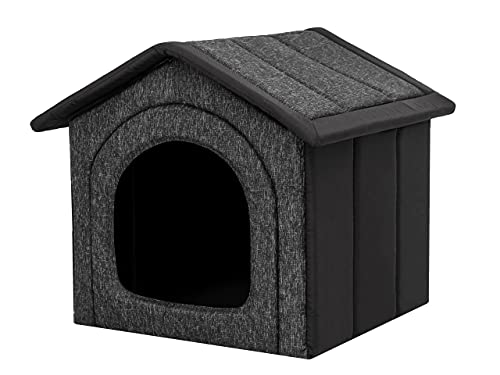 Hundehaus Hundehütte für große Hunde - Katzenhaus, Katzenhöhle - mit herausnehmbarem Dach - Tierhaus für Katzen und Hunde für Drinnen/Indoor - Schwarz + Schwarz - 76 x 72 x 74 cm [R6 / XXXL] von Bjird