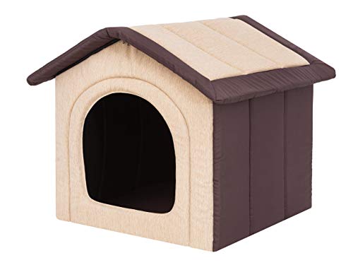 Hundehaus Hundehütte für kleine Hunde - Katzenhaus, Katzenhöhle - mit herausnehmbarem Dach - Tierhaus für Katzen und Hunde für Drinnen/Indoor - Beige mit Braun - 44 x 38 x 45 cm [R2 / M] von Bjird