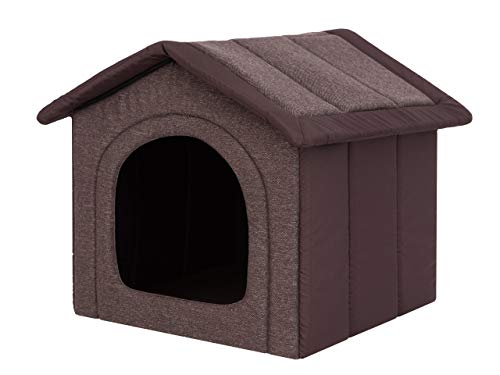 Hundehaus Hundehütte für kleine Hunde - Katzenhaus, Katzenhöhle - mit herausnehmbarem Dach - Tierhaus für Katzen und Hunde für Drinnen/Indoor - Dunkelbraun - 38 x 32 x 38 cm [R1 / S] von Bjird