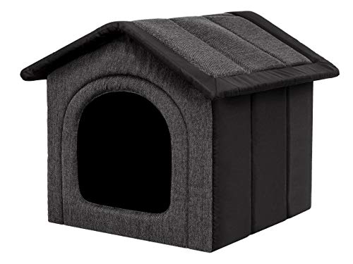 Hundehaus Hundehütte für kleine Hunde - Katzenhaus, Katzenhöhle - mit herausnehmbarem Dach - Tierhaus für Katzen und Hunde für Drinnen/Indoor - Graphit mit Schwarz - 44 x 38 x 45 cm [R2 / M] von Bjird