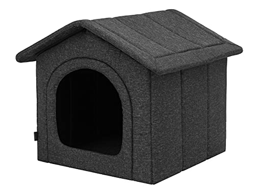 Hundehaus Hundehütte für kleine Hunde - Katzenhaus, Katzenhöhle - mit herausnehmbarem Dach - Tierhaus für Katzen und Hunde für Drinnen/Indoor - Schwarz - 44 x 38 x 45 cm [R2 / M] von Bjird