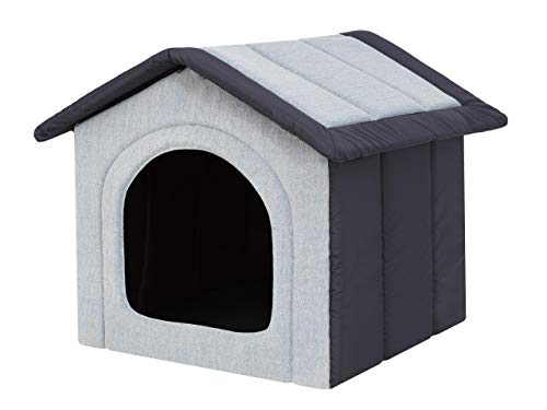 Hundehaus Hundehütte für kleine Hunde - Katzenhaus, Katzenhöhle - mit herausnehmbarem Dach - Tierhaus für Katzen und Hunde für Drinnen/Indoor - Taubegrau mit Graphit - 44 x 38 x 45 cm [R2 / M] von Bjird