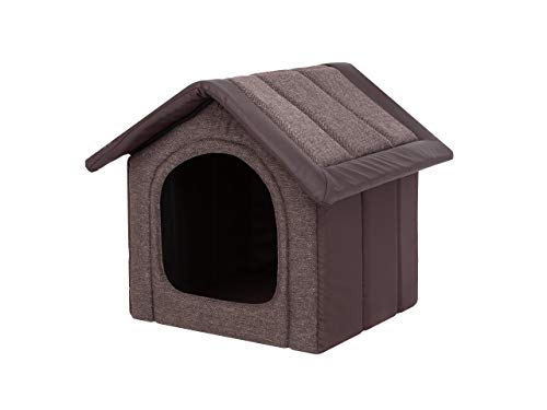 Hundehaus Hundehütte für mittelgroße Hunde - Katzenhaus, Katzenhöhle - mit herausnehmbarem Dach - Tierhaus für Katzen und Hunde für Drinnen/Indoor - Braun mit ökoleder - 52 x 46 x 53 cm [R3 / L] von Bjird