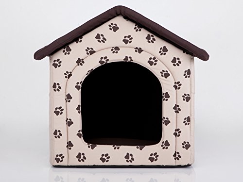 Hundehütte Hundehaus Hundehöhle für kleine mittelgroße und große Hunde - Katzenhaus, Katzenhöhle - Hundeliegen mit herausnehmbarer Dach - Beige mit Pfoten von Bjird