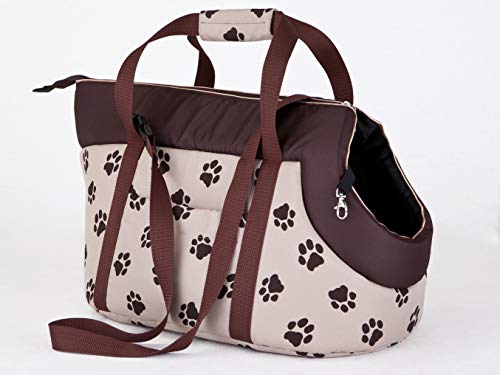 Hundetragetasche – Hundetransporttasche für kleine Hunde und Katzen bis 3 kg - praktische Transporttasche - Hundetasche - 20 x 42 x 22 cm - Beige mit Pfoten von Bjird