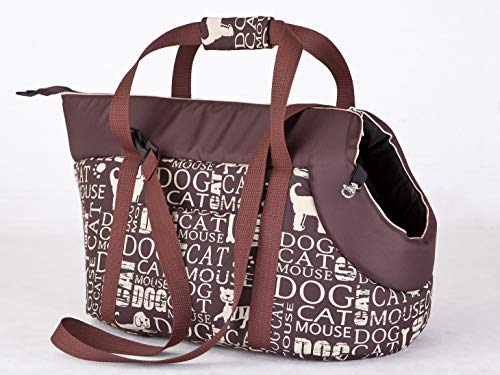 Hundetragetasche – Hundetransporttasche für kleine Hunde und Katzen bis 3 kg - praktische Transporttasche - Hundetasche - 20 x 42 x 22 cm - Braun mit Text von Bjird