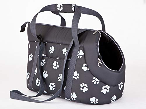 Hundetragetasche – Hundetransporttasche für kleine Hunde und Katzen bis 3 kg - praktische Transporttasche - Hundetasche - 20 x 42 x 22 cm - Graphit mit Pfoten von Bjird